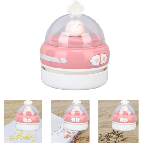 Tragbarer, kabelloser, per USB aufladbarer Tischstaubsauger mit Nachtlicht und effizientem Filter für Staub und Schmutz, rosa
