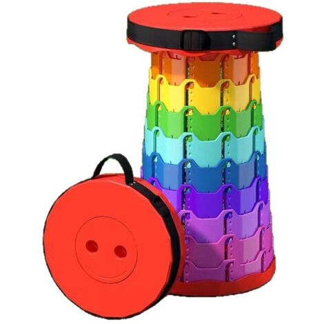 Tragbarer, klappbarer Outdoor-Hocker, regenbogenfarbener Teleskophocker, dicker Kunststoff-Klapphocker, Camping- und Picknickhocker, 9 verstellbare Positionen.