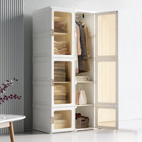 DANS LES NUAGES Tragbarer Klappschrank 170 cm, mit 6 transparenten Türen, Kleiderstange, magnetische Verschluss, Kleiderschrank - Weiß
