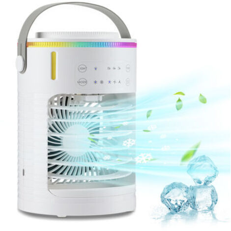 Tragbarer Klimaanlagen-Ventilator mit 2-8 Stunden Timer, Mini-Kühlventilator mit 7-farbigem LED-Licht