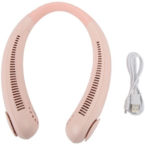 Tragbarer, klingenloser Nackenventilator, leise und leistungsstark, mit einstellbarer Windgeschwindigkeit und USB-Ladefunktion, ideal für die Sommerhitze, Farbe: Rosa.