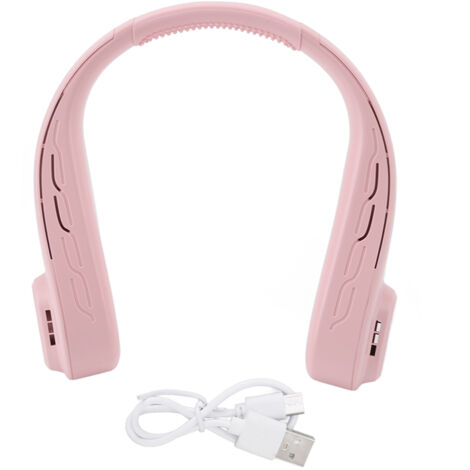 Tragbarer, klingenloser Nackenventilator, USB-aufladbar, 3000 mAh, 3 Geschwindigkeitsstufen, leise und leicht, pink