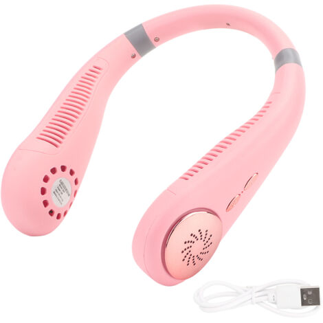 Tragbarer, klingenloser Nackenventilator, USB-aufladbar, mit pinkfarbenem LED-Ambientelicht für Sport
