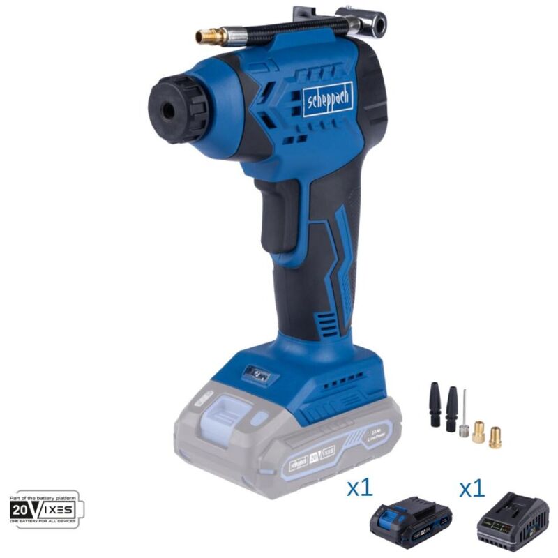 Image of Tragbarer Kompressor 20V Akku 2.0Ah und Ladegerat ixes Scheppach c-ac20-x
