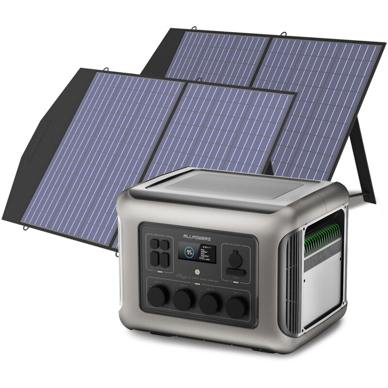 Allpowers - R2500 centrale électrique Générateur solaire 2016 Wh ,4 sorties ca de 2500 w, station d'alimentation portable avec 2 panneaux solaires