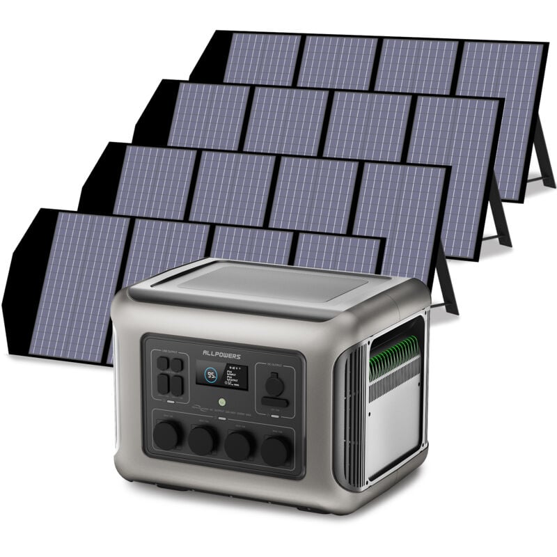 Allpowers - R2500 centrale électrique Générateur solaire 2016 Wh ,4 sorties ca de 2500 w, station d'alimentation portable avec 4 panneaux solaires