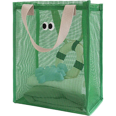 Tragbarer Kulturbeutel aus Netzgewebe mit Tragegurten, schnelltrocknender grüner Duschbeutel für Reisen und Spa (Polyester, 33 x 25 x 17 cm, 75 g)
