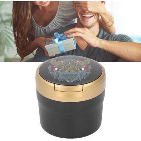 Tragbarer LED-Autoaschenbecher aus ABS mit Rauchdiffusorabdeckung, Modell Golden Eagle Black