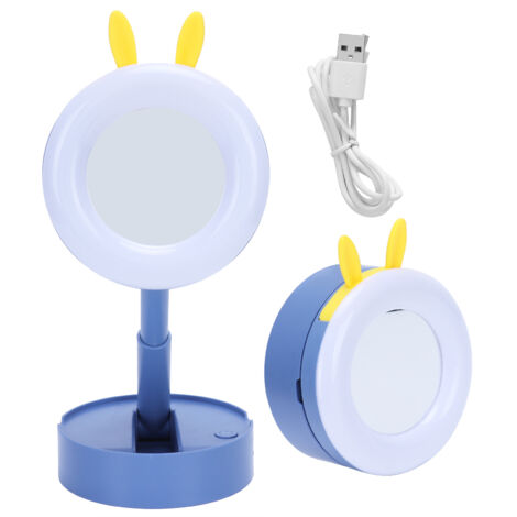 Tragbarer LED-Schminkspiegel für Kinder – Cartoon-Stil, Blau, Schminktischlampe