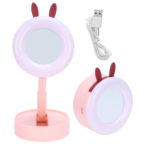 Tragbarer LED-Schminkspiegel für Kinder, rosa Cartoon-Schminklampe für Mädchen