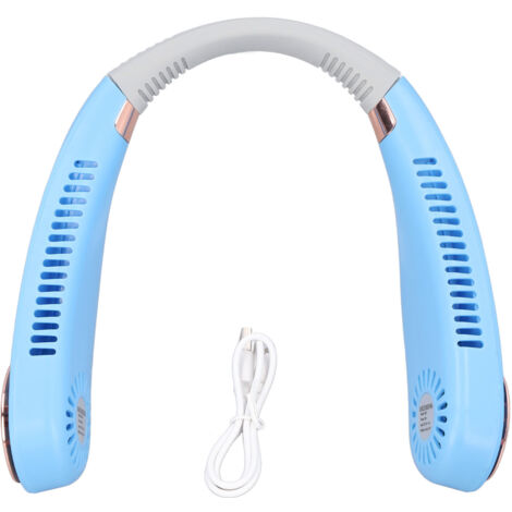 Tragbarer, leichter, wiederaufladbarer, klingenloser Nackenventilator für Sport und Outdoor-Aktivitäten mit mehrfarbigem Umgebungslicht.