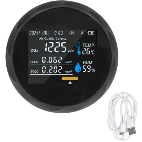 Tragbarer Luftqualitätsdetektor mit intelligentem Farbdisplay – Echtzeitanzeige, 5V USB-aufladbar – Schwarz