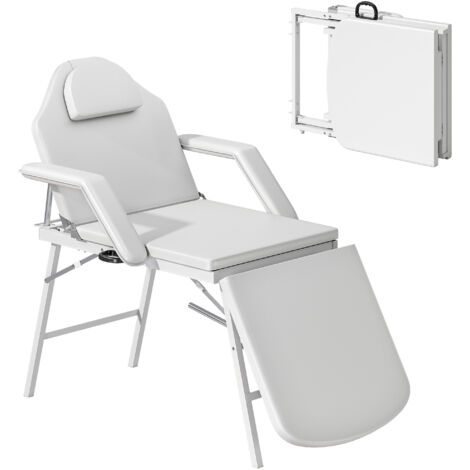 Tragbarer Massagetisch, Klappbare Massageliege mit Kunstleder-Bezug, Schaumstoff-Polsterung, Stahlrahmen, Weiß
