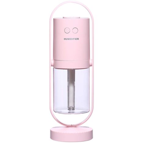 Tragbarer Mini-Luftbefeuchter, 360° drehbar, Ultraschall-Nebelbefeuchter, persönlicher USB-Desktop-Luftbefeuchter für kleine Schlafzimmer, negative Ionen, Rosa (7 x 6,6 x 21,3 cm)