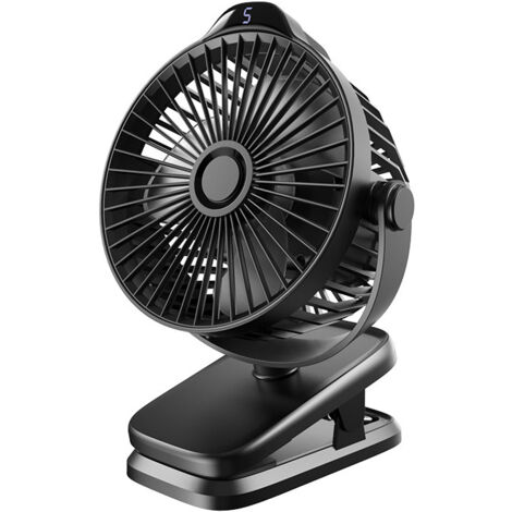 Tragbarer Mini-USB-Clip-Ventilator, 4000 mAh, leise, Fernbedienung, LED-Anzeige, 5 Geschwindigkeiten, 360°-Drehung, wiederaufladbarer Tischventilator für Büro, Zuhause, Camping, Kinderwagen