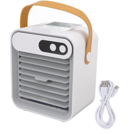Tragbarer Mini-USB-Ventilator mit Klimaanlage, 3 Geschwindigkeitsstufen und Handyhalterung – Weiß für Büro und Zuhause