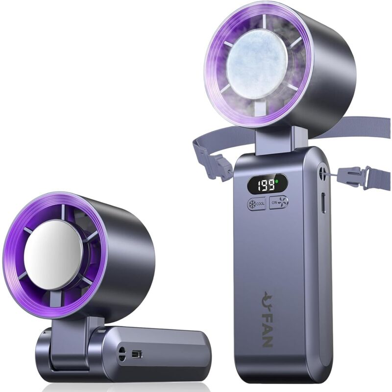 Oem Grau Tragbarer Mini-Ventilator, Handventilator Mit Led-Anzeige, Kühlfunktion, 1–199 Geschwindigkeiten, 5000 Mah Akku, Turbo-Nackenventilator Für Reisen, Outdoor, Camping, Zuhause (Grau)