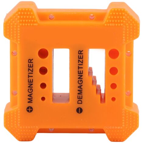 Tragbarer, multifunktionaler Magnetisierer/Entmagnetisierer für Stahlschraubendreherbits – Gelber Kunststoffkoffer, Abmessungen 6,8 x 6,8 x 3 cm, Heimwerkerwerkzeug