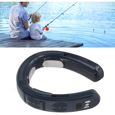 Tragbarer Nackenventilator mit 6000 mAh Halbleitertechnologie, multifunktional (Kühlen/Heizen), blattloses Design, Silikon, ABS, Marineblau, USB-Anschluss