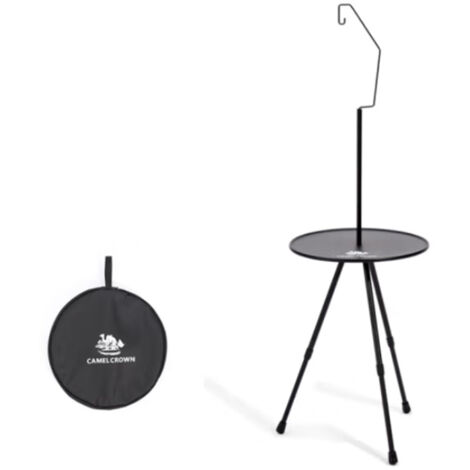 Tragbarer Outdoor Beistelltisch Höhenverstellbar Ultraleicht Runder Strandtisch Aluminiumlegierung Lampenständer Teetisch Rutschfest Mit Lampenständer Faltbar Schwarz Camping Angeln Outdoor