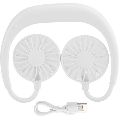 Tragbarer, per USB aufladbarer Mini-Nackenventilator mit 3 Geschwindigkeitsstufen in Anhängerform, weiß, fürs Büro