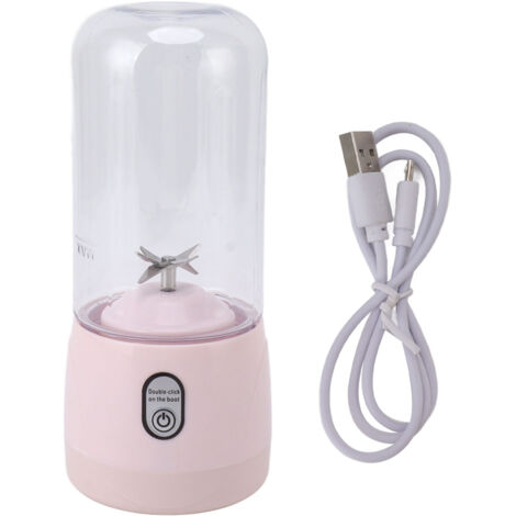 Tragbarer, per USB aufladbarer Standmixer mit 6 Klingen, 410 ml, Pink, für Smoothies, Reisen, Sport und Kochen