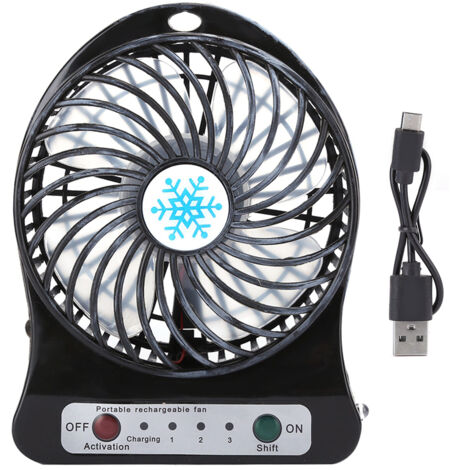 Tragbarer, per USB aufladbarer Tischventilator für Baby, Auto und Bett – Schwarz