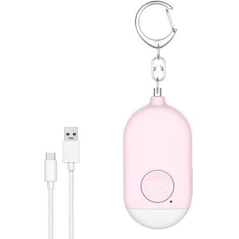 Tragbarer persönlicher Sicherheitsalarmschlüssel mit 130 dB Lautstärke und Nachtlicht, USB-aufladbar, zur Selbstverteidigung gegen Wölfe, geeignet für Frauen, Kinder und ältere Menschen (Pink)