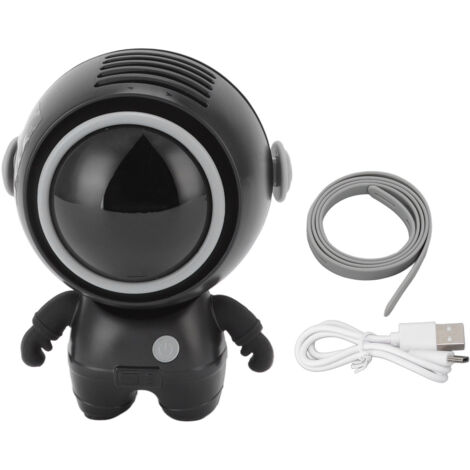 Tragbarer und wiederaufladbarer, klingenloser USB-Nackenventilator, schwarzes Astronauten-Design, leise und kompakt.