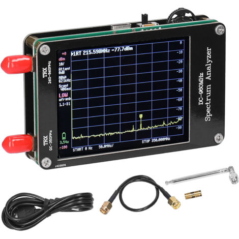 Tragbarer USB-C-Spektrumanalysator mit 2,8-Zoll-Touchscreen, 2 Frequenzbereichen (100 kHz–350 MHz und 260–960 MHz) und 4 einstellbaren Modi.