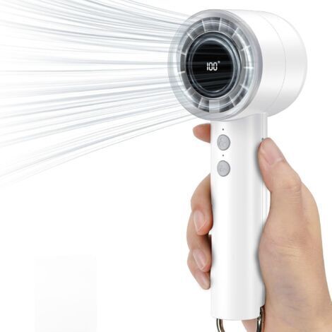 Tragbarer USB-Mini-Handventilator mit LED-Anzeige - 3000 mAh - Handventilator für Büro, Bibliothek, Reisen - Weiß