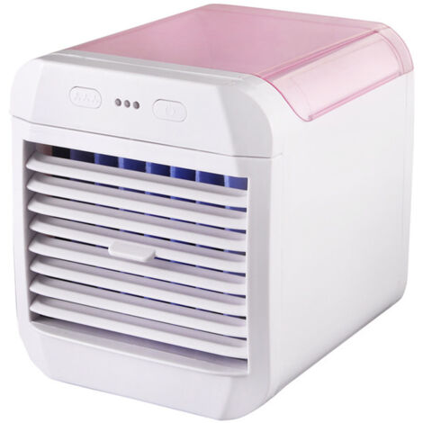 Tragbarer USB-Tischventilator – Mini-Klimaanlage mit 3 Geschwindigkeitsstufen, Luftbefeuchter und rosa Nachtlicht