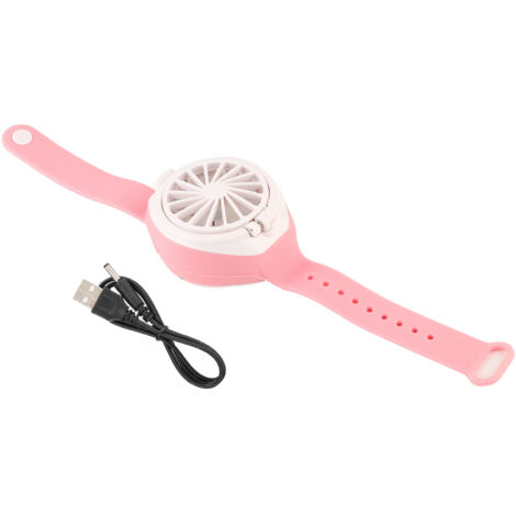 Tragbarer USB-Uhrenventilator mit eingebautem Akku – Mini-Handgelenkventilator zum Wiederaufladen für den Sommer (Pink)