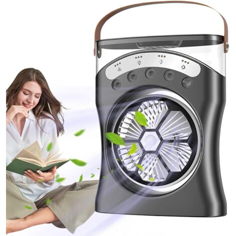 Tragbarer Ventilator – wiederaufladbarer Tischventilator mit Nebelfunktion – 180° oszillierender Luftkühler mit 3 Geschwindigkeiten für drinnen und draußen, Schlafzimmer, Büro, Strand