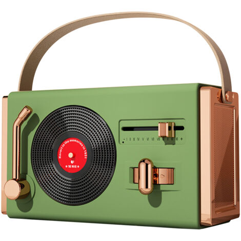 Tragbarer Vintage-Bluetooth-Lautsprecher, hohe Klangqualität, USB-Anschluss, dekoratives Design für Wohnzimmer und Büro, Grün