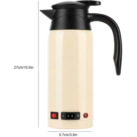 [Tragbarer Wasserkocher] [800 ml] [Mit 12V-24V-Stecker] [Fürs Auto] [Edelstahl 304] [ABS] [Robust] [Kompakt: 27 x 17 x 9,7 cm] [Beige oder Weiß]