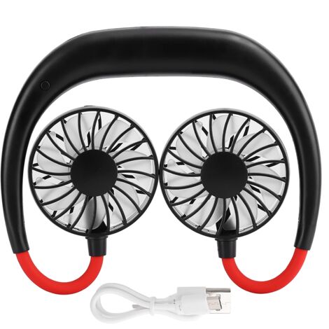 Tragbarer, wiederaufladbarer Mini-Nackenventilator mit USB-Anschluss und 3 Geschwindigkeitsstufen – Schwarz und Rot