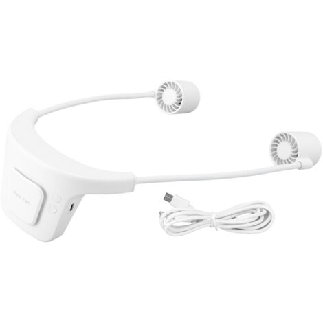 Tragbarer, wiederaufladbarer Nackenventilator mit 3 Geschwindigkeitsstufen, Luftauslässen vorne und hinten, blattlosem Design, weiße Farbe