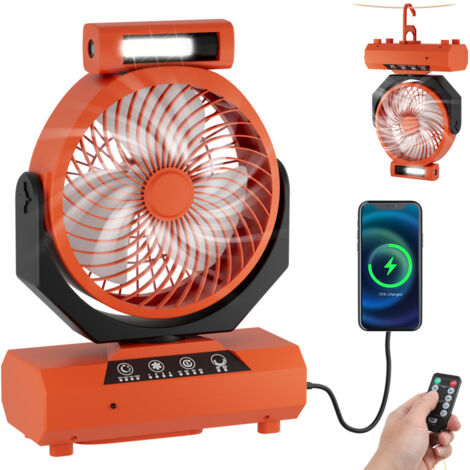 Tragbarer, wiederaufladbarer Ventilator - 20000mAh Camping-Ventilator mit Licht und Haken, geeignet für Zelte, im Freien - USB-batteriebetriebener Ven
