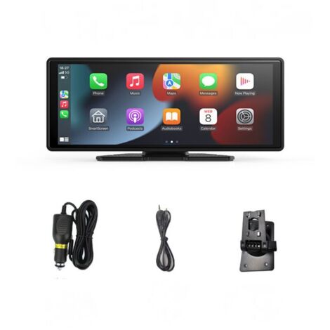 Tragbares 10,26-Zoll-Autoradio mit kabellosem Apple CarPlay und Android Auto, 7-32-V-Touchscreen, Rückfahrkamera, Sprachassistent, Bluetooth, FM-Transmitter, AUX- und TF-Kartensteckplatz