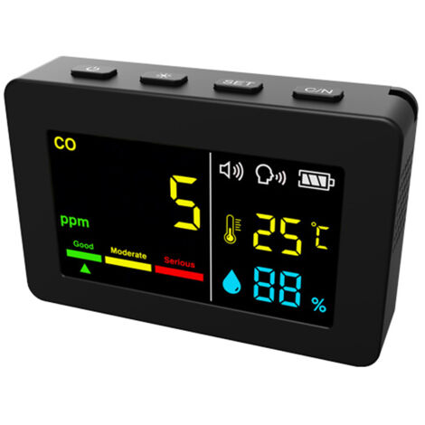 Tragbares 3-in-1-Luftqualitätsmessgerät: Temperatur, Luftfeuchtigkeit, CO, Farbdisplay, Kohlenmonoxidmelder mit Sprachalarm, Batteriestandsanzeige