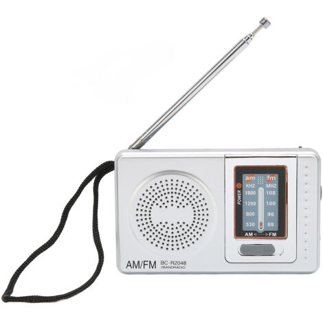 Tragbares AM/FM-Radio, silbergrau – kompakt, einfach, AA-Batterien – ideal für Senioren und Eltern