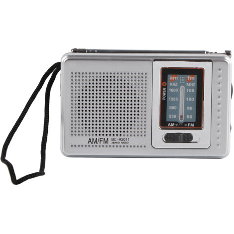 Tragbares AM/FM-Taschenradio im eleganten, klassischen silbergrauen Design, für Zuhause, Wandern, Radfahren und Reisen