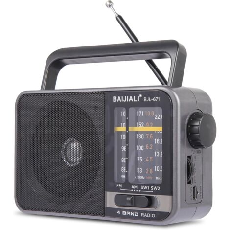 Tragbares AM/FM-Transistorradio mit Lautsprecher, Batterie- oder USB-Stromversorgung - ein kleines Notfallradio, geeignet für den Innen- und Außenbereich, auf Reisen und bei Unwettern (Modell BJL-671)