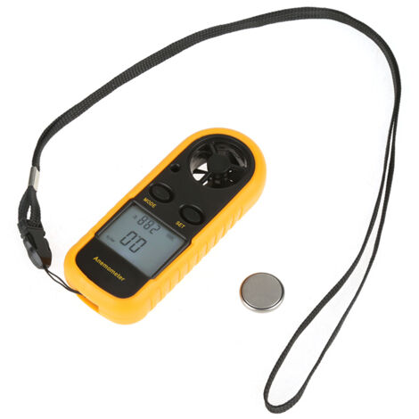 Tragbares digitales Anemometer misst Windgeschwindigkeit, Temperatur und Luftstrom.