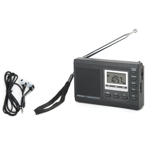 Tragbares FM/AM/OC-Radio mit Digitalwecker – Kleines, kompaktes schwarzes Radio