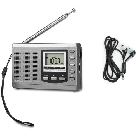 Tragbares FM/AM/OC-Radio mit Digitalwecker – Kompakter grauer Radioempfänger