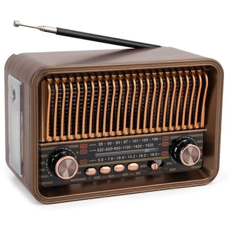 Tragbares FM/AM/SW-Radio, Vintage-Radio, kabelloser Bluetooth-Lautsprecher mit LED-Taschenlampe und TF-Kartenunterstützung