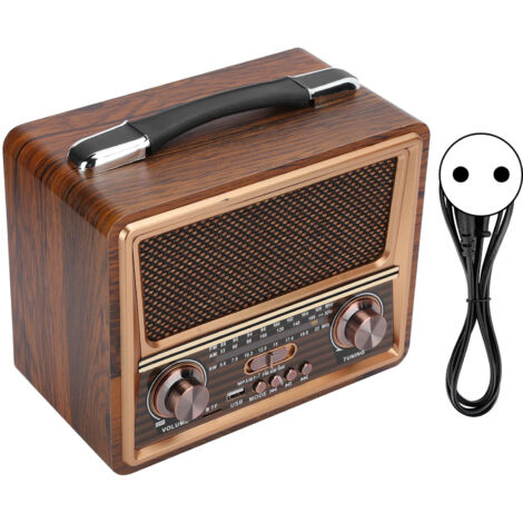 Tragbares Holzradio (FM/AM/Kurzwellen) mit Bluetooth-Lautsprecher, wiederaufladbar, einstellbare Spannung (110–220 V), EU-Stecker