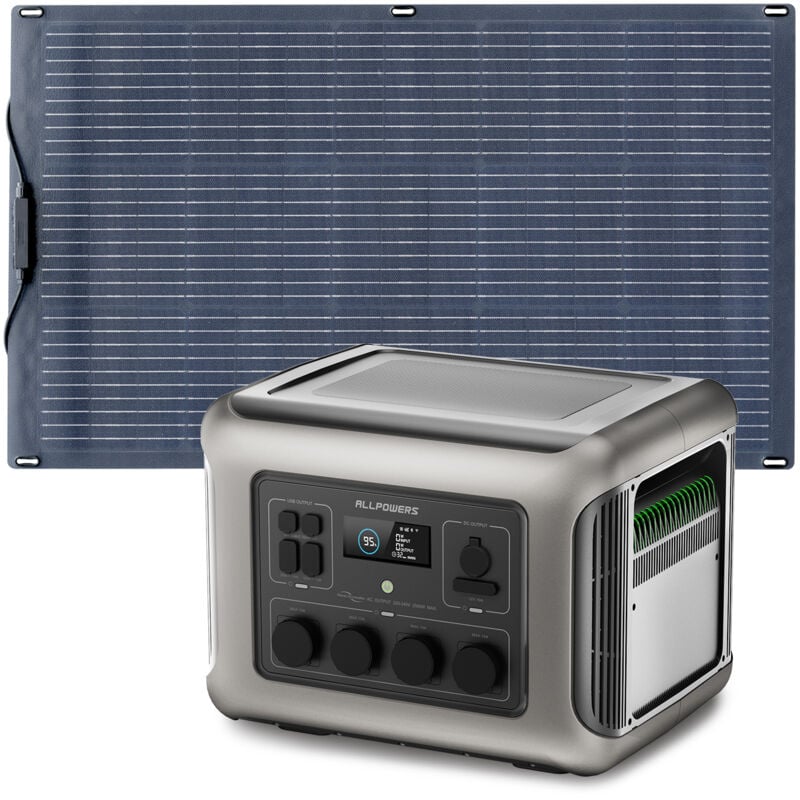 Allpowers - Générateur solaire R2500 2016 Wh avec panneaux solaires monocristallins etfe 200 w, 4 sorties ca de 2500 w (crête 4000 w), station